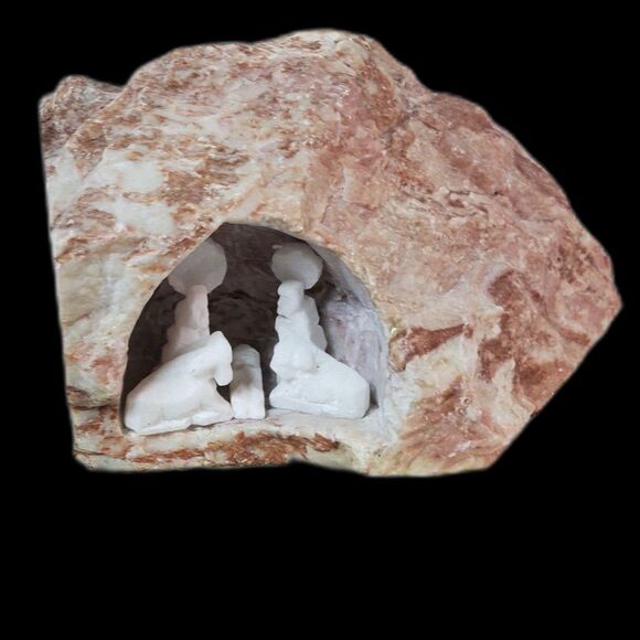 Mini Peruvian Nativity White Onyx Holy Family in Stone Cave Handmade Great gift - Picture 2 of 15